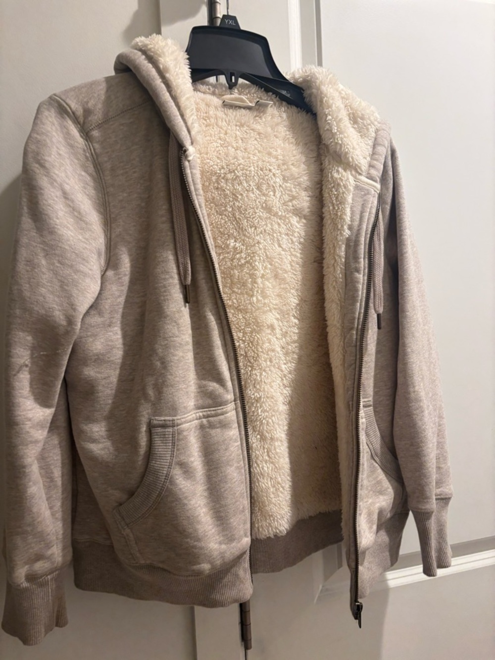 NWOT L.L. Bean Plush Sherpa-Lined Hooded Jacket in Light Beige